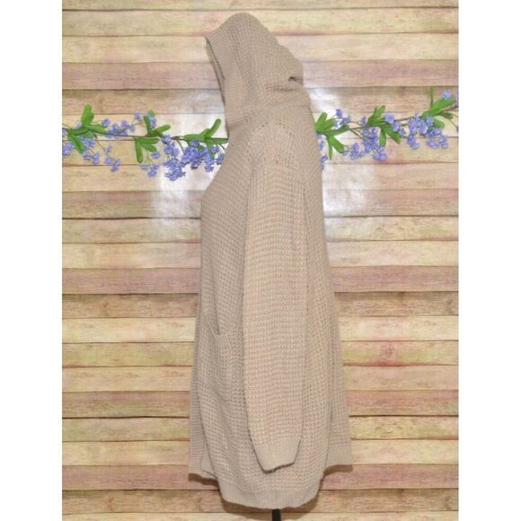 Soho Apparel Light Brown Open Front Hoodie Crochet Cardigan Sweater Size 2XL - Picture 10 of 15